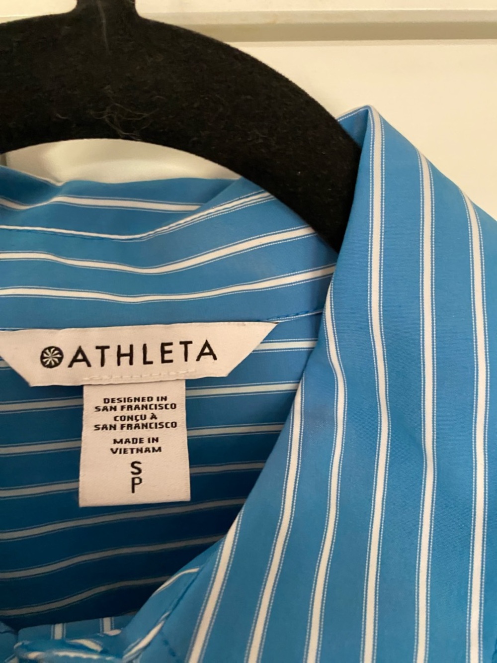 Athleta Blue Striped Cropped Button-Down Shirt - Picture 5 of 6